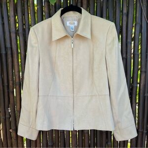 Talbots Suede Feel Lightweight Jacket Size 4 Petite Lined Silver Zipper